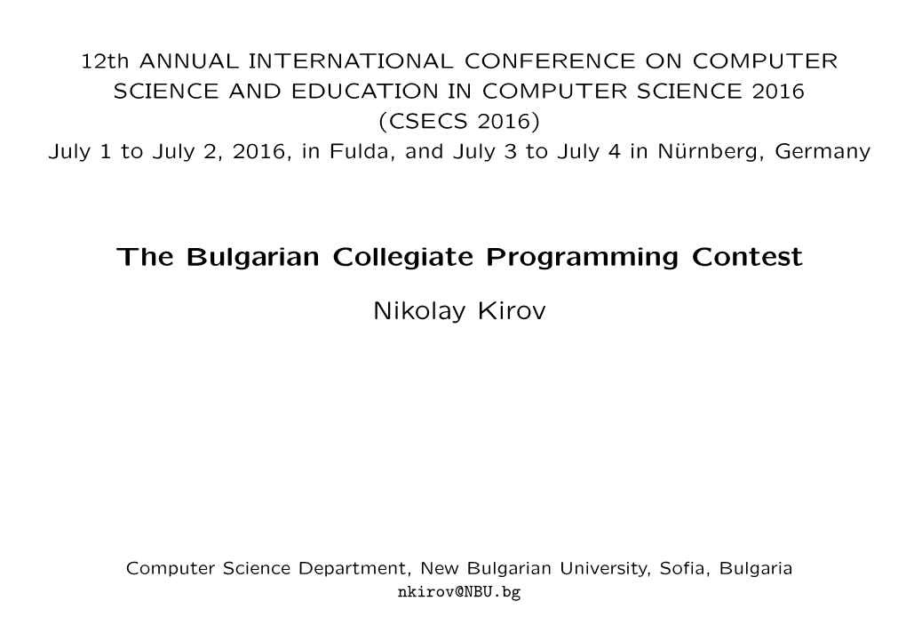 The Bulgarian Collegiate Programming Contest Nikolay Kirov