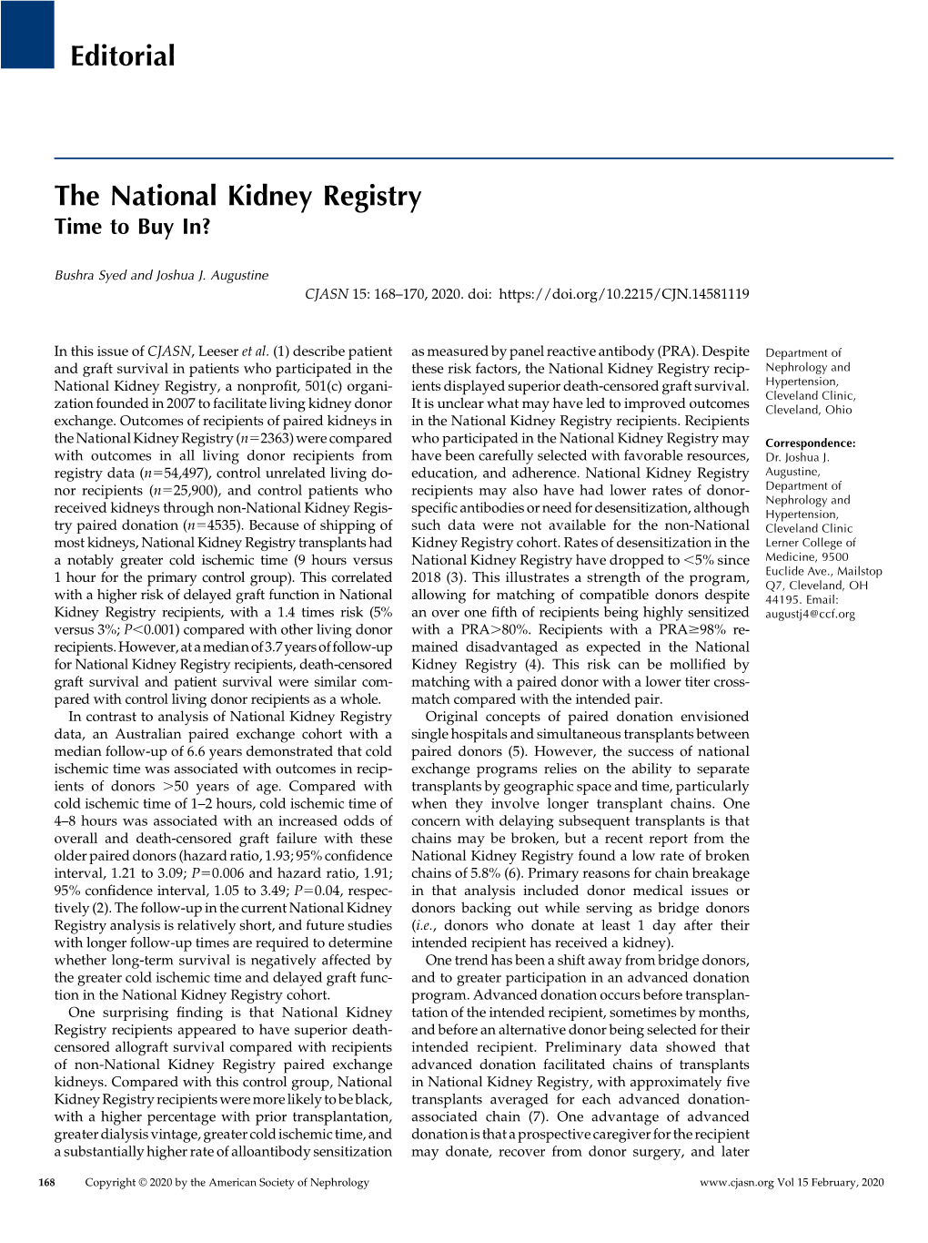 Editorial the National Kidney Registry