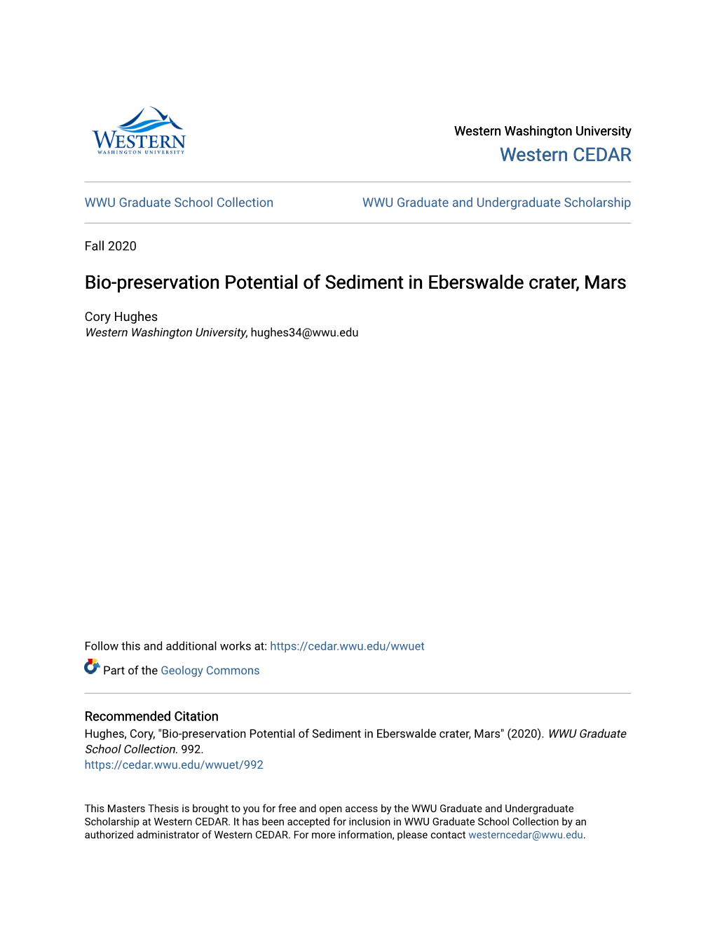 Bio-Preservation Potential of Sediment in Eberswalde Crater, Mars