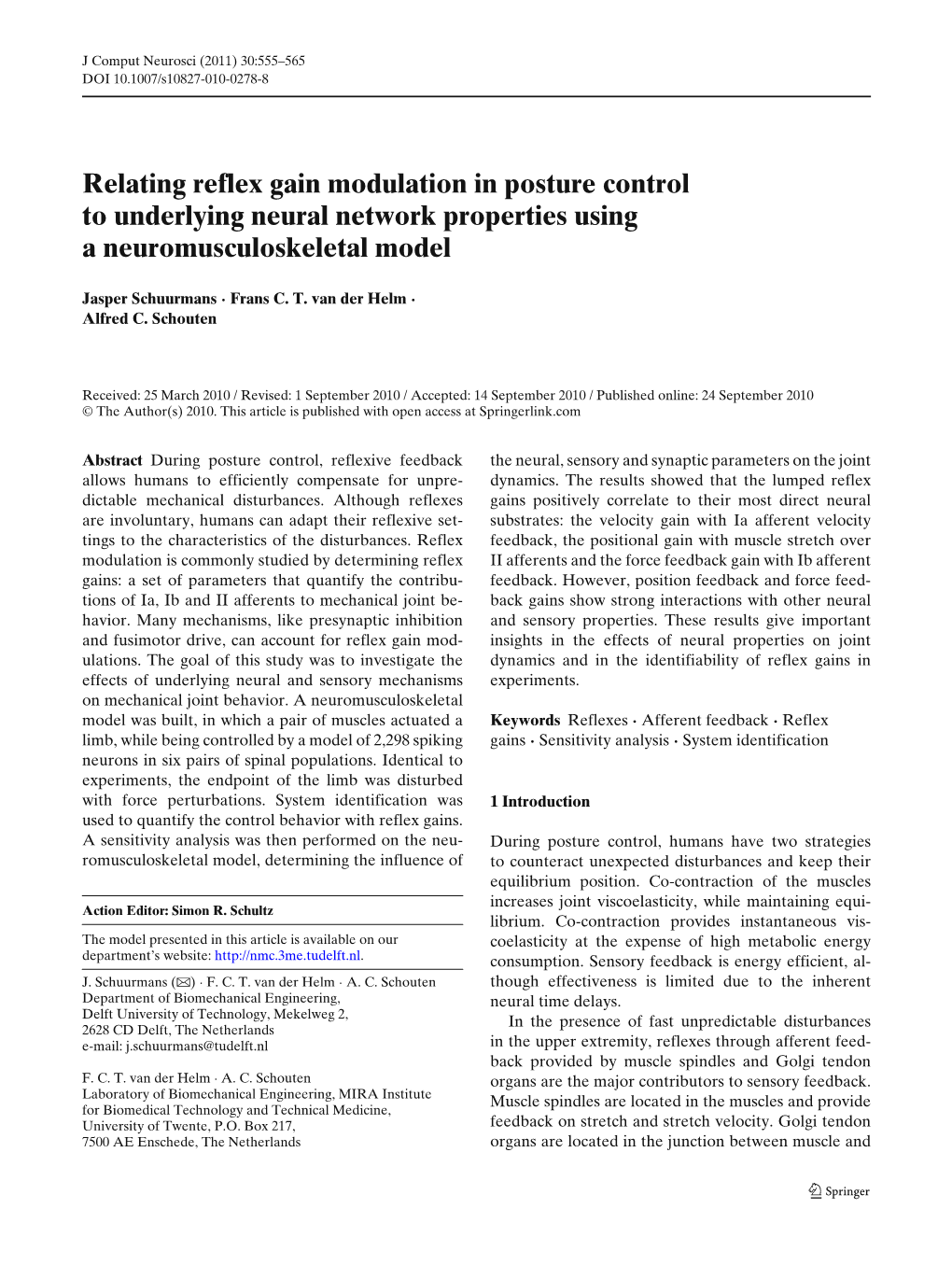 Relating Reflex Gain Modulation in Posture Control to Underlying Neural Network Properties Using a Neuromusculoskeletal Model