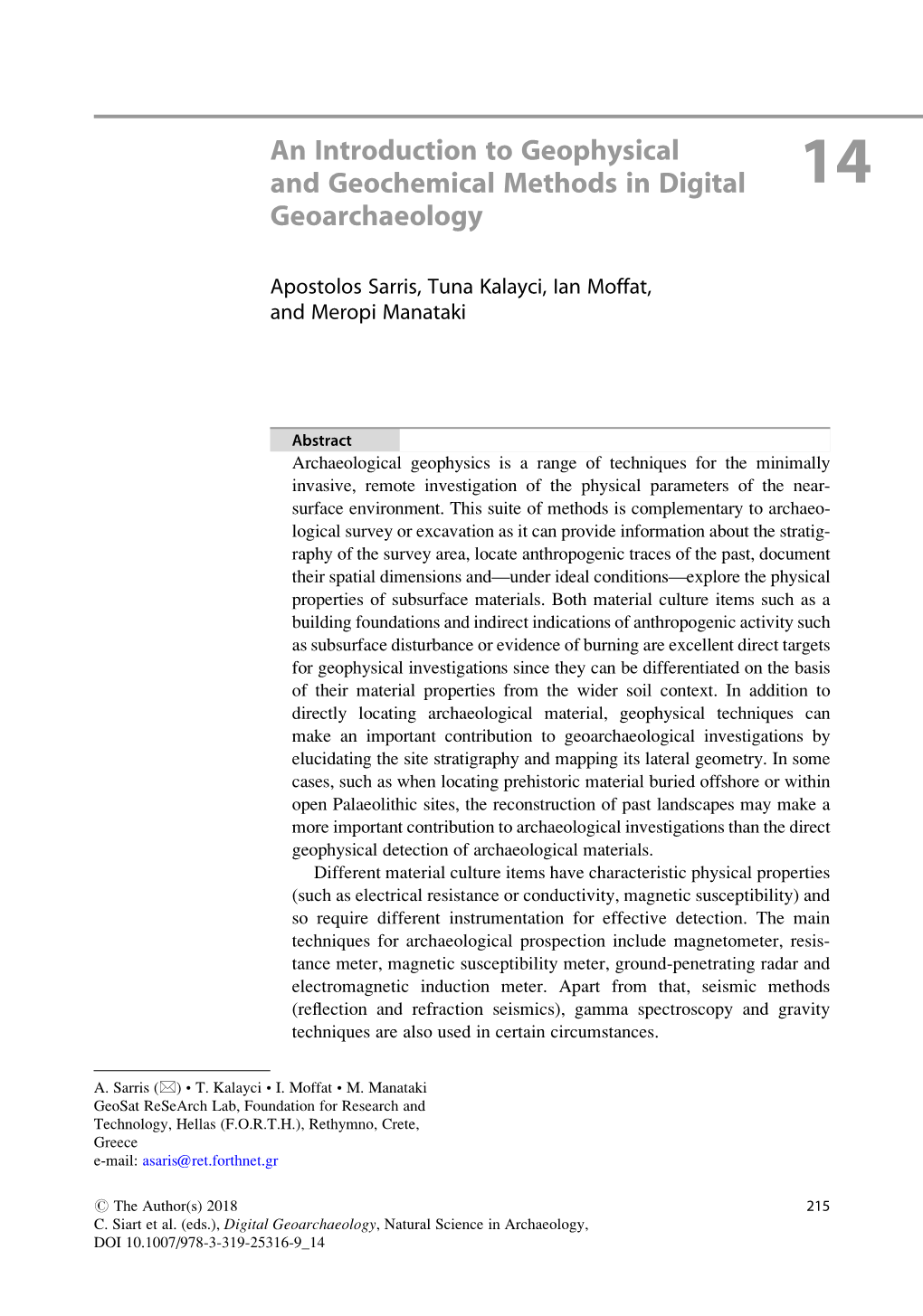 An Introduction to Geophysical and Geochemical Methods in Digital 14 Geoarchaeology