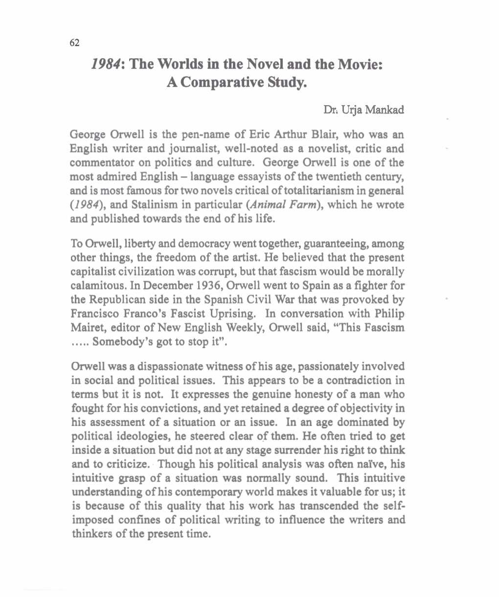 1984: the Worlds in the Novel and the Movie: a Comparative Study