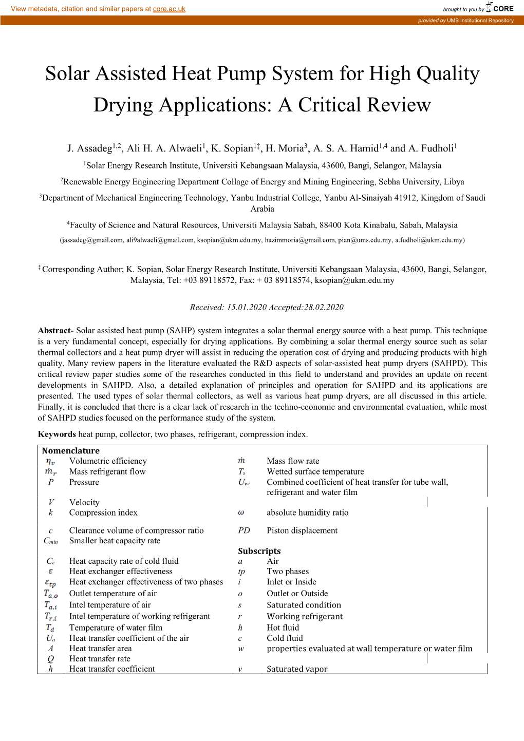 Solar Assisted Heat Pump System for High Quality Drying Applications: a Critical Review