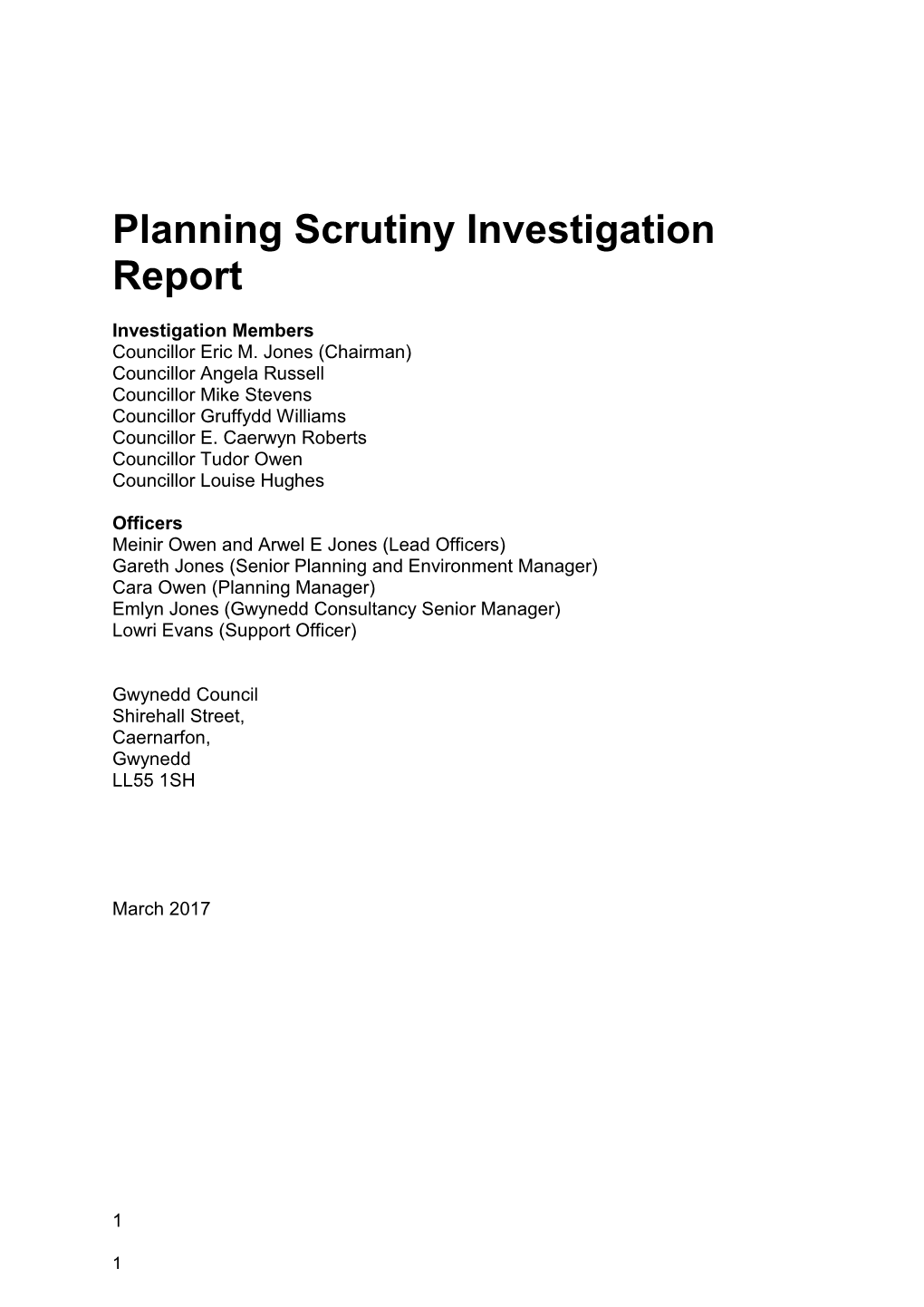 Planning Scrutiny Investigation Report