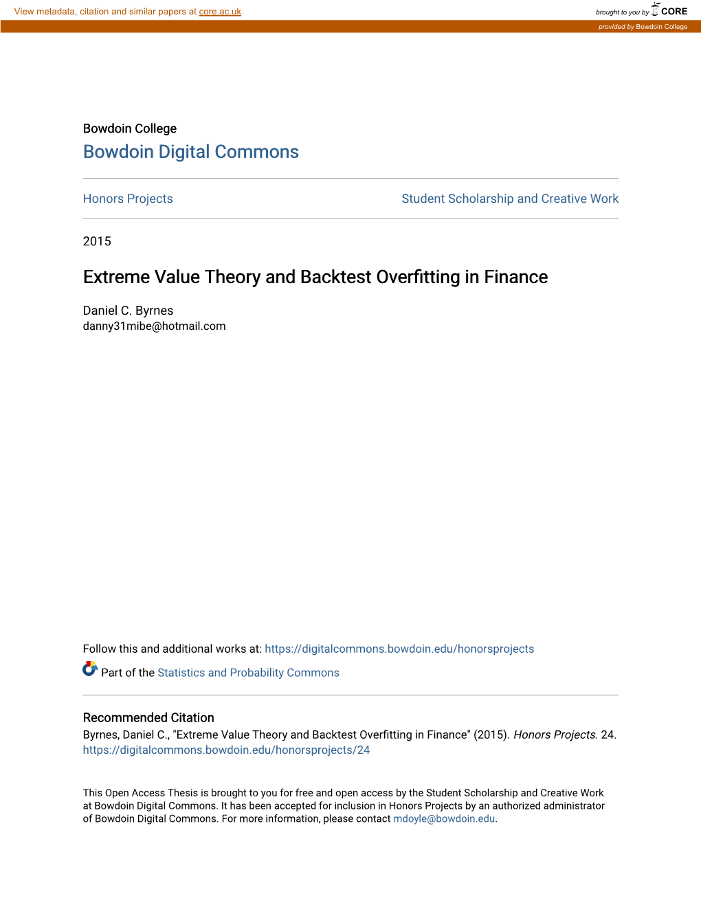 Extreme Value Theory and Backtest Overfitting in Finance