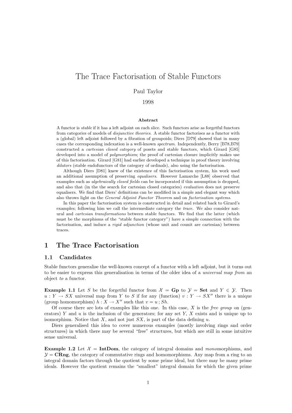 The Trace Factorisation of Stable Functors