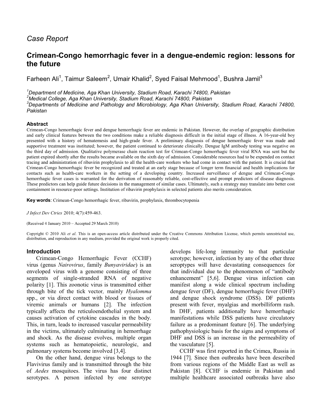 Case Report Crimean-Congo Hemorrhagic Fever in a Dengue