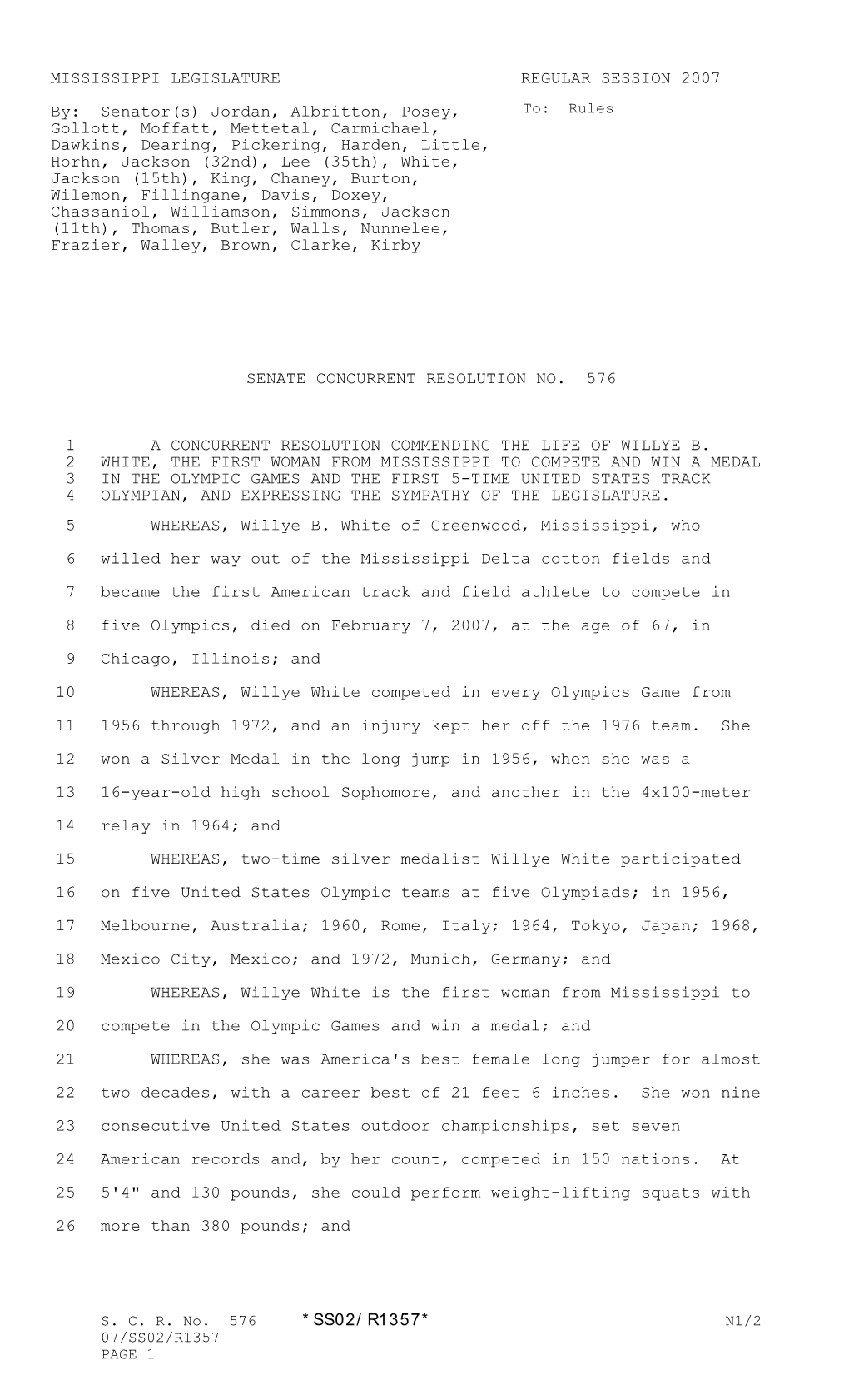 MISSISSIPPI LEGISLATURE REGULAR SESSION 2007 By