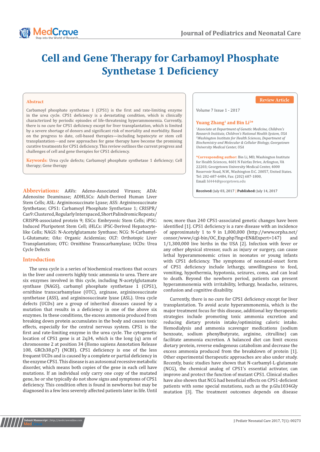 Cell and Gene Therapy for Carbamoyl Phosphate Synthetase 1 Deficiency