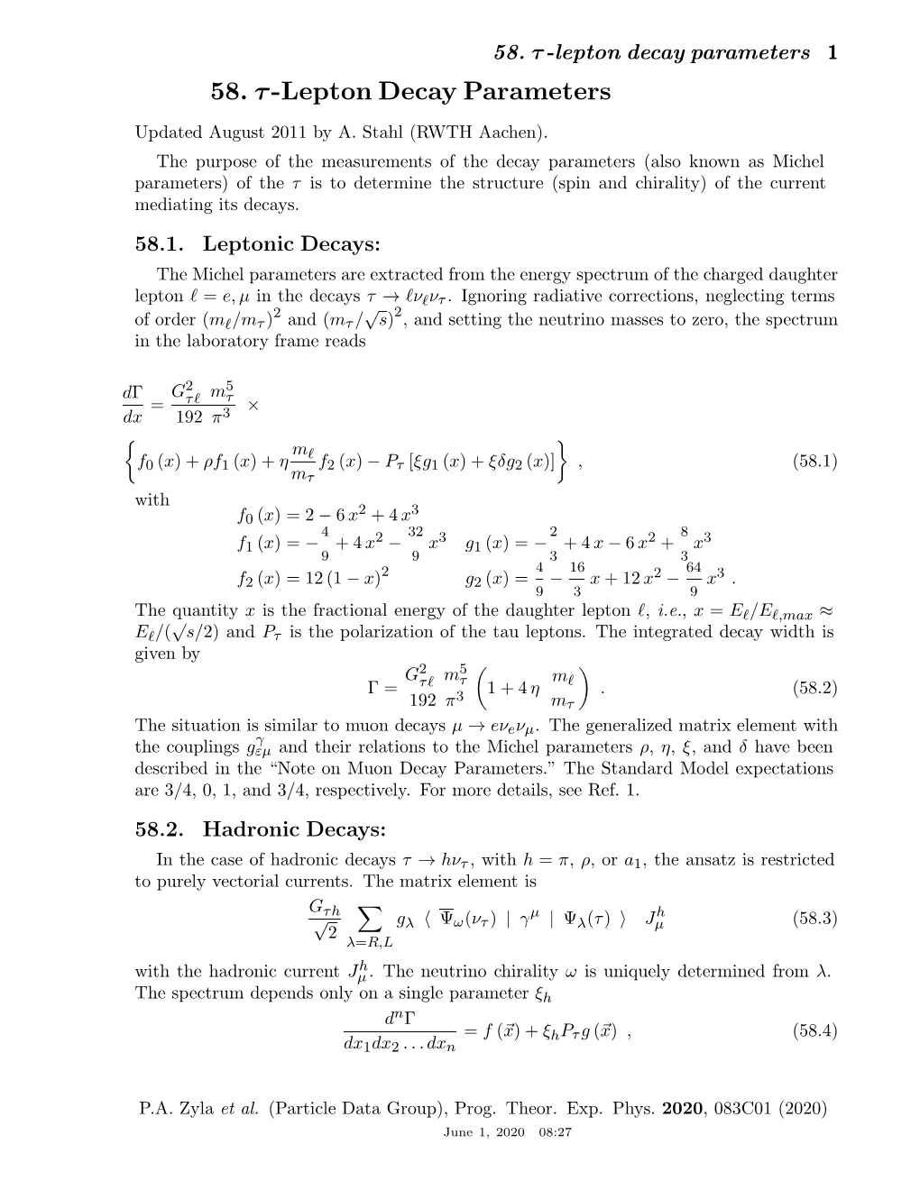 Tau-Lepton Decay Parameters