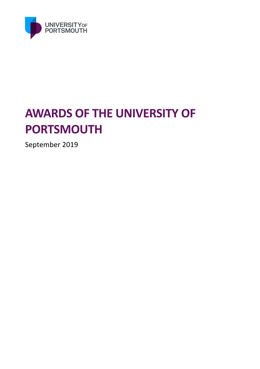 AWARDS of the UNIVERSITY of PORTSMOUTH September 2019