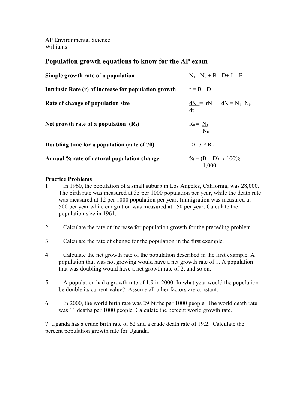 Simple Growth Rate of a Population