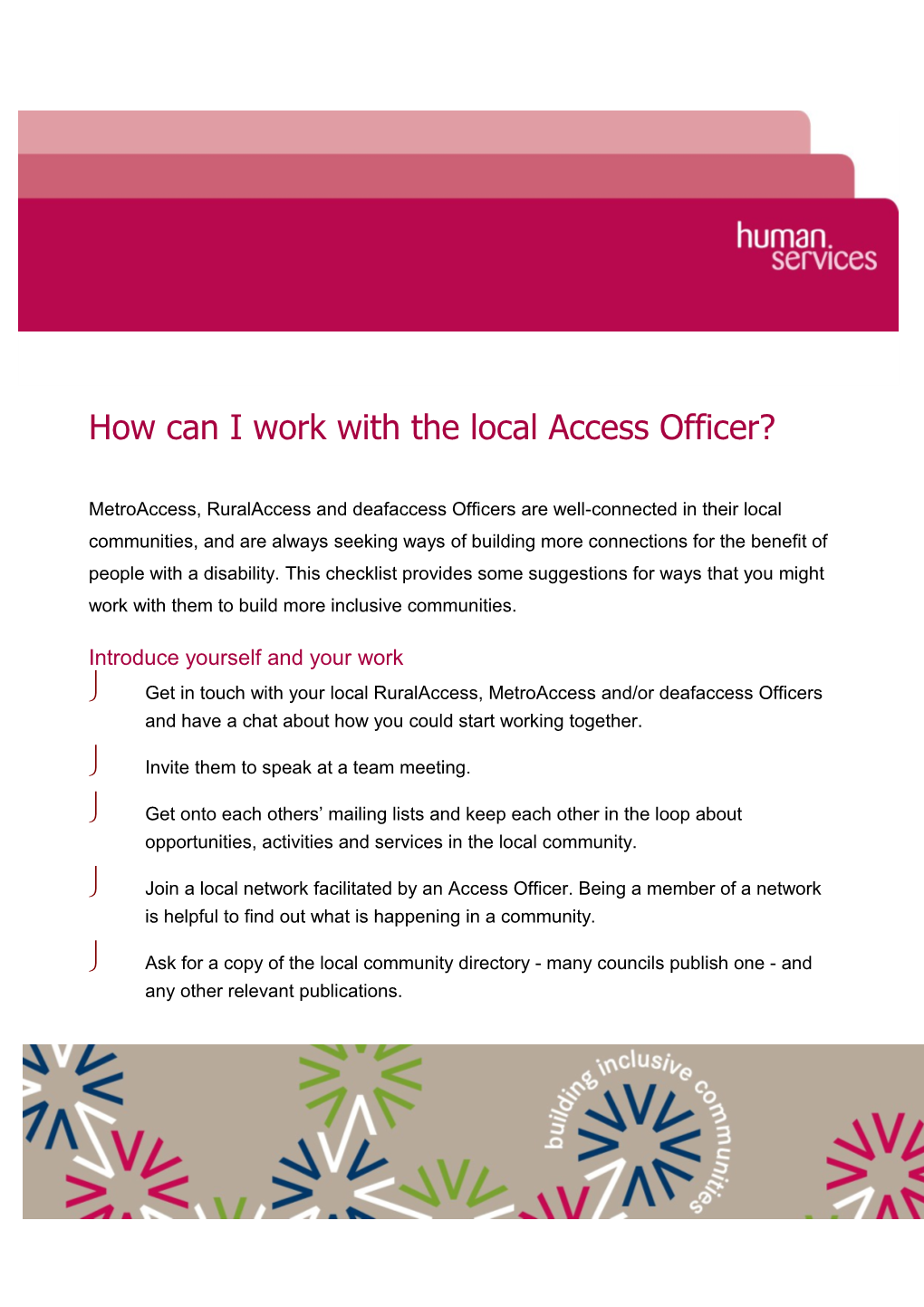 Community Development Tipsheet Work with Local Access Officer