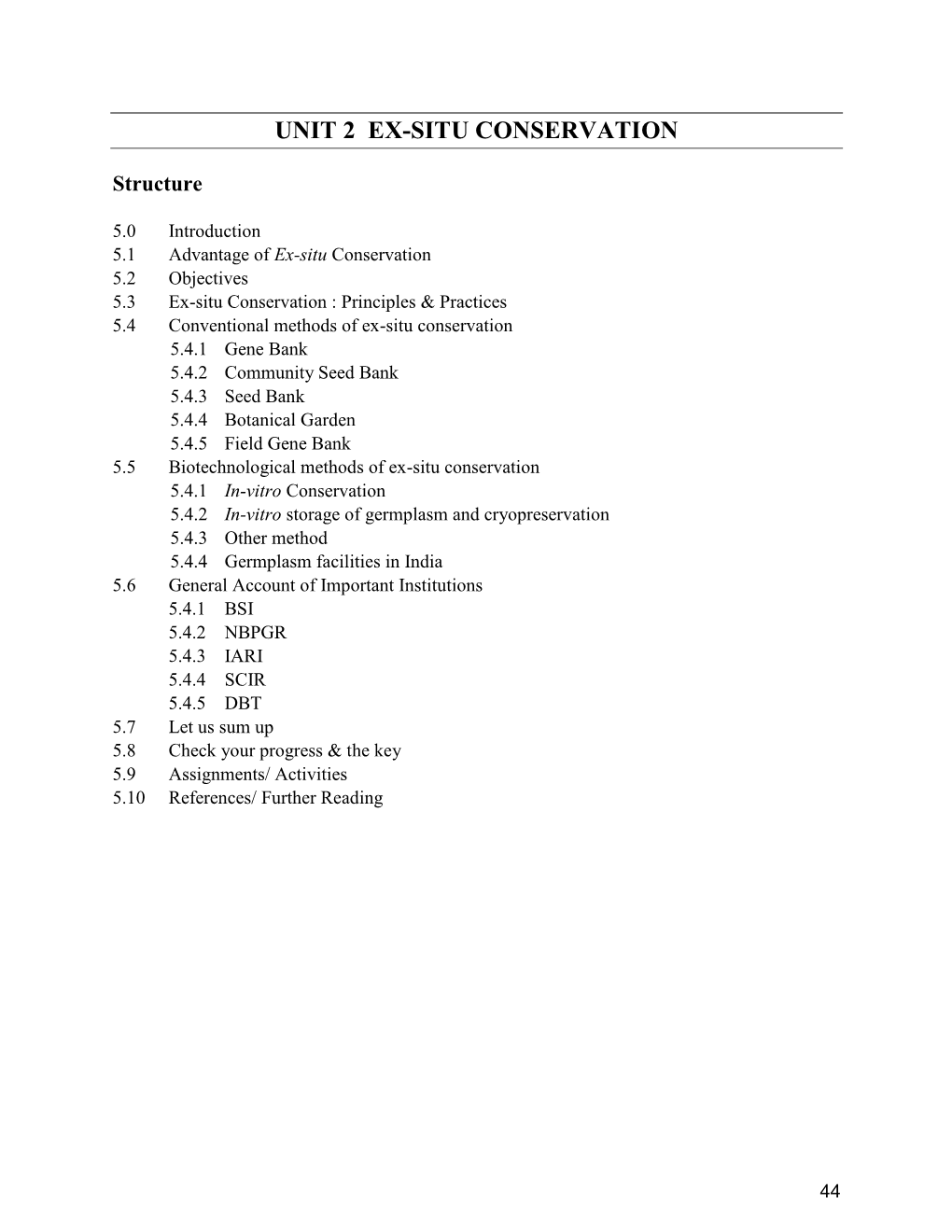 Unit 5 Ex-Situ Conservation