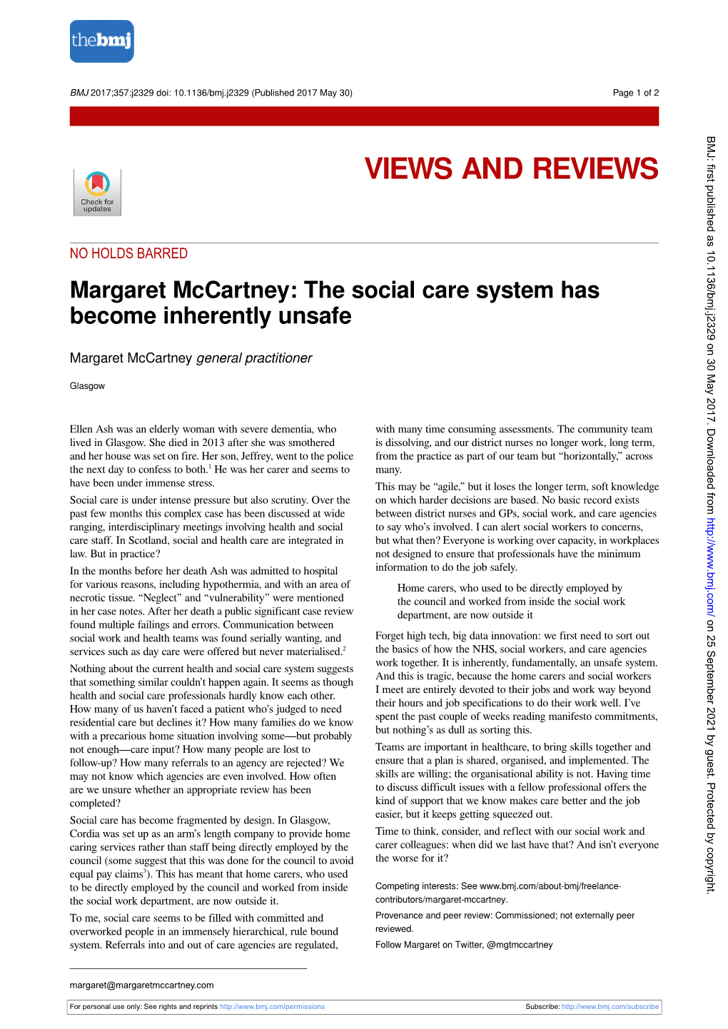 Margaret Mccartney: the Social Care System Has Become Inherently Unsafe