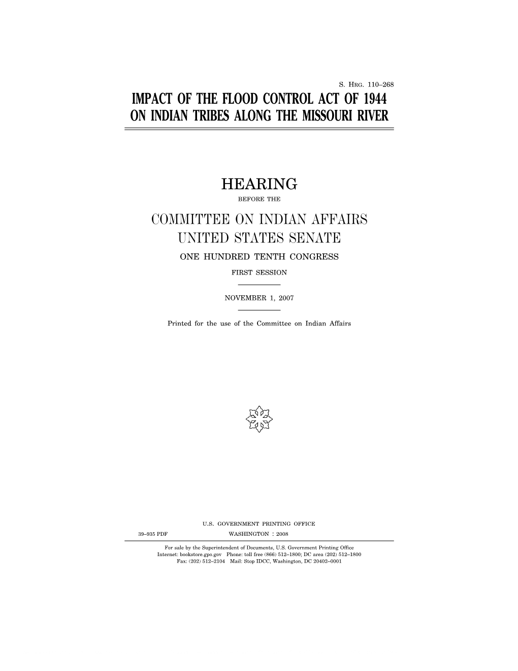 Impact of the Flood Control Act of 1944 on Indian Tribes Along the Missouri River