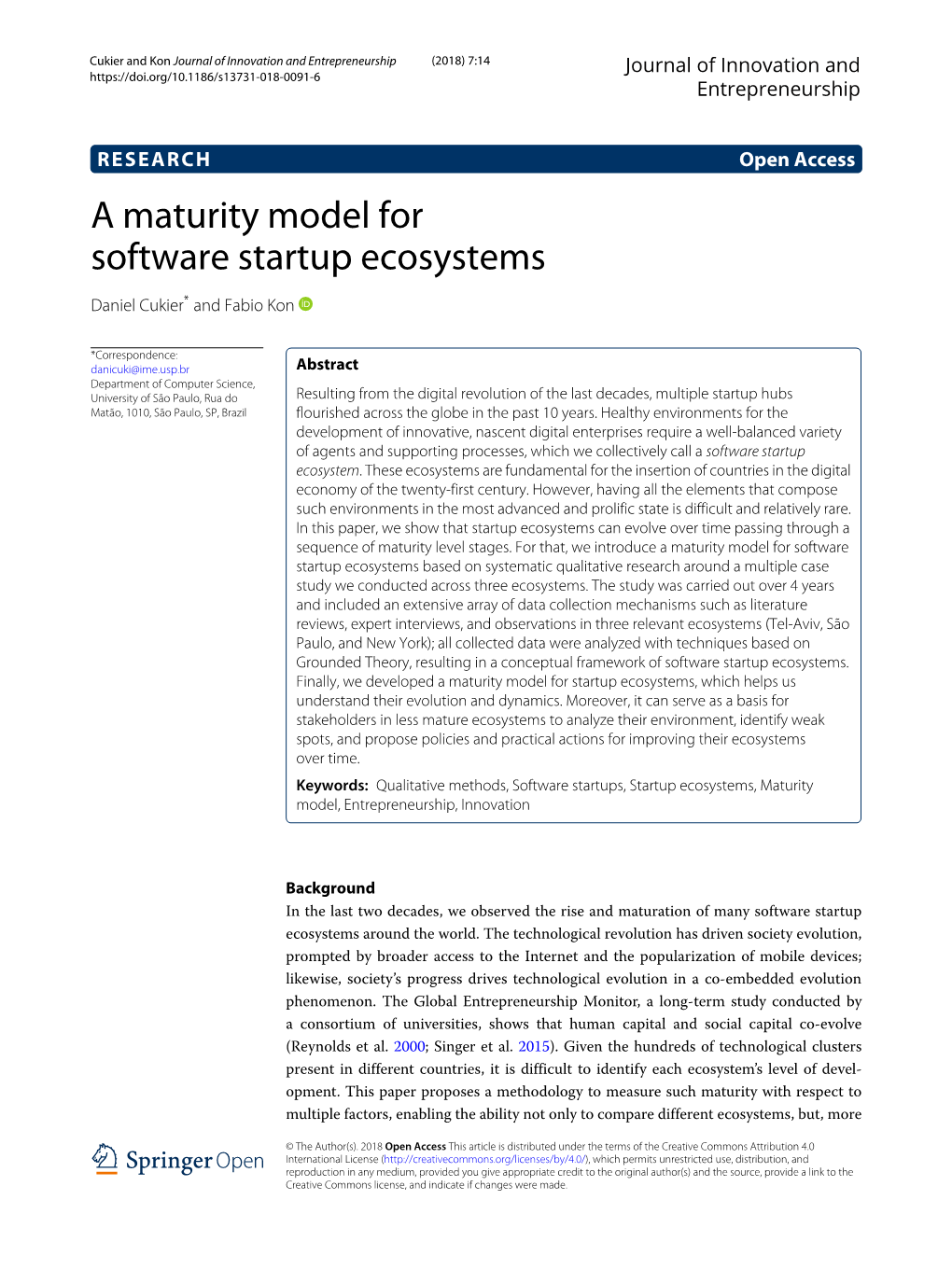 Software Startup Ecosystems Maturity Model, 1–12