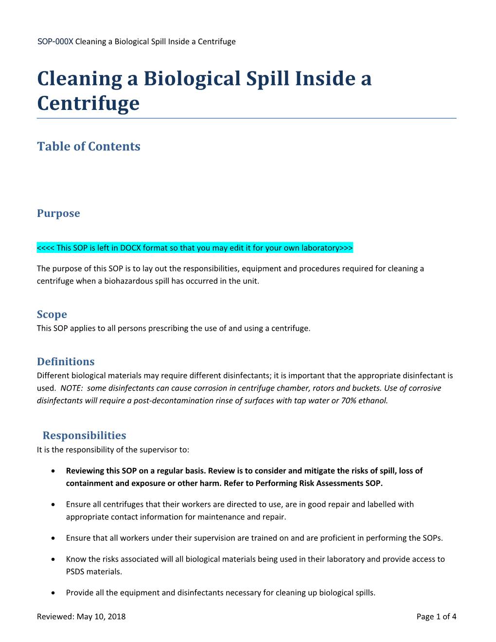 SOP-000X Cleaning a Biological Spill Inside a Centrifuge