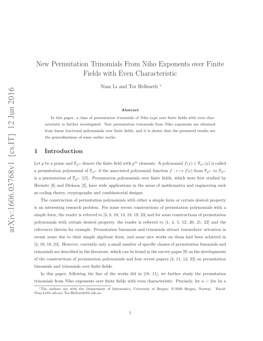 New Permutation Trinomials from Niho Exponents Over Finite Fields