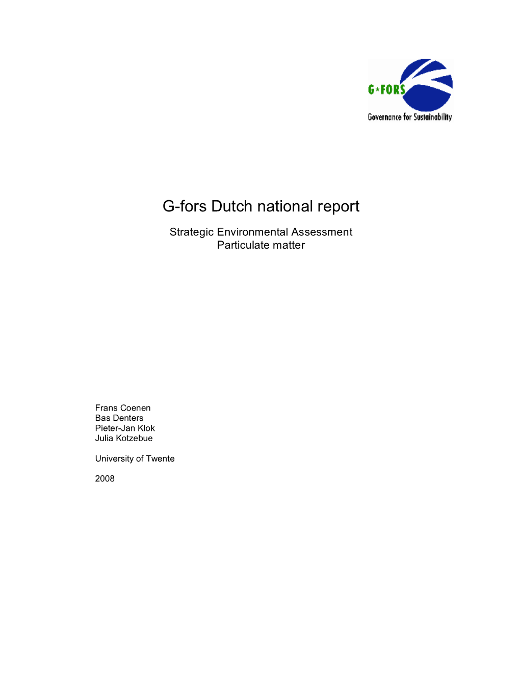 Gfors Dutch National Report