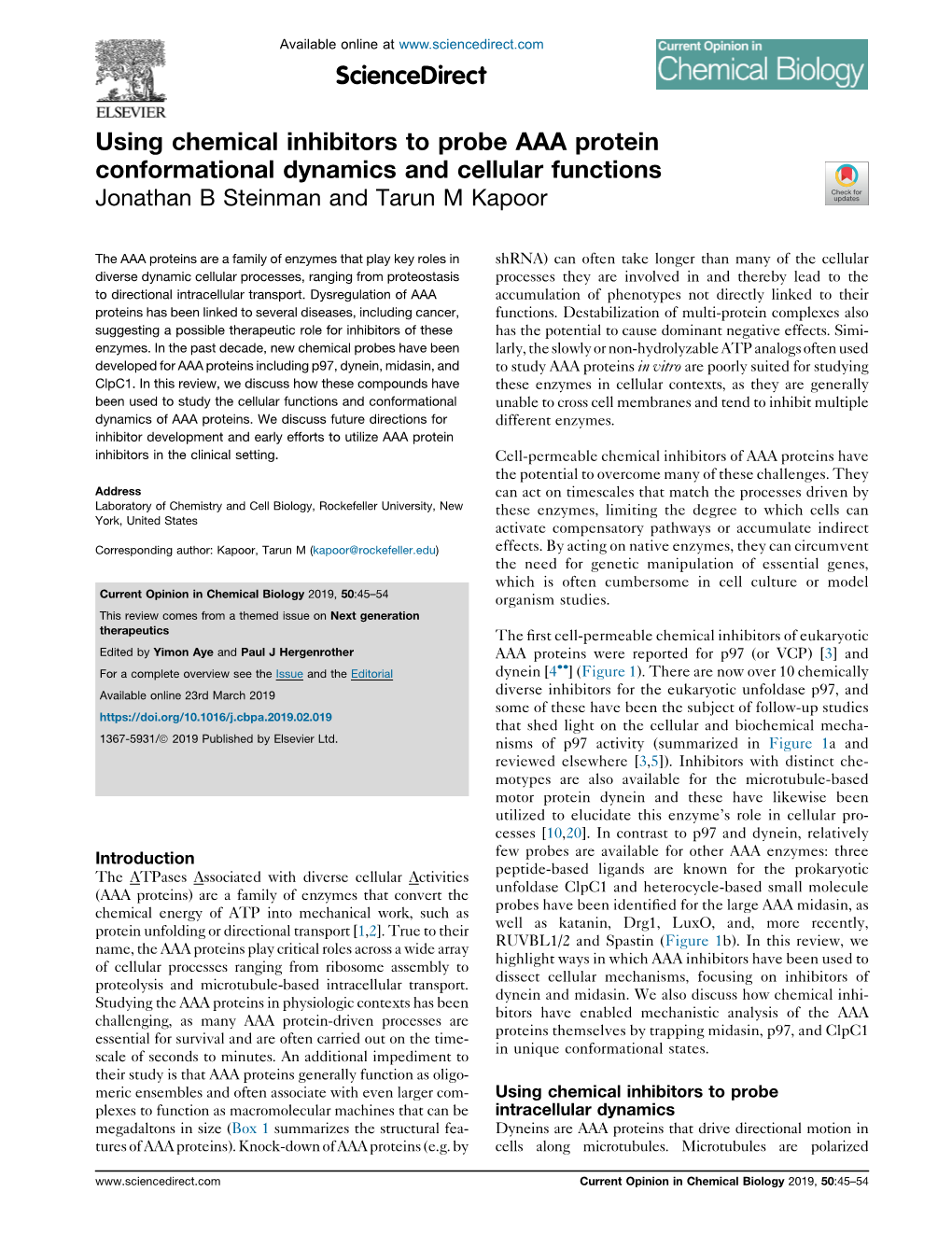 Using Chemical Inhibitors to Probe AAA Protein Conformational Dynamics and Cellular Functions Steinman and Kapoor 47