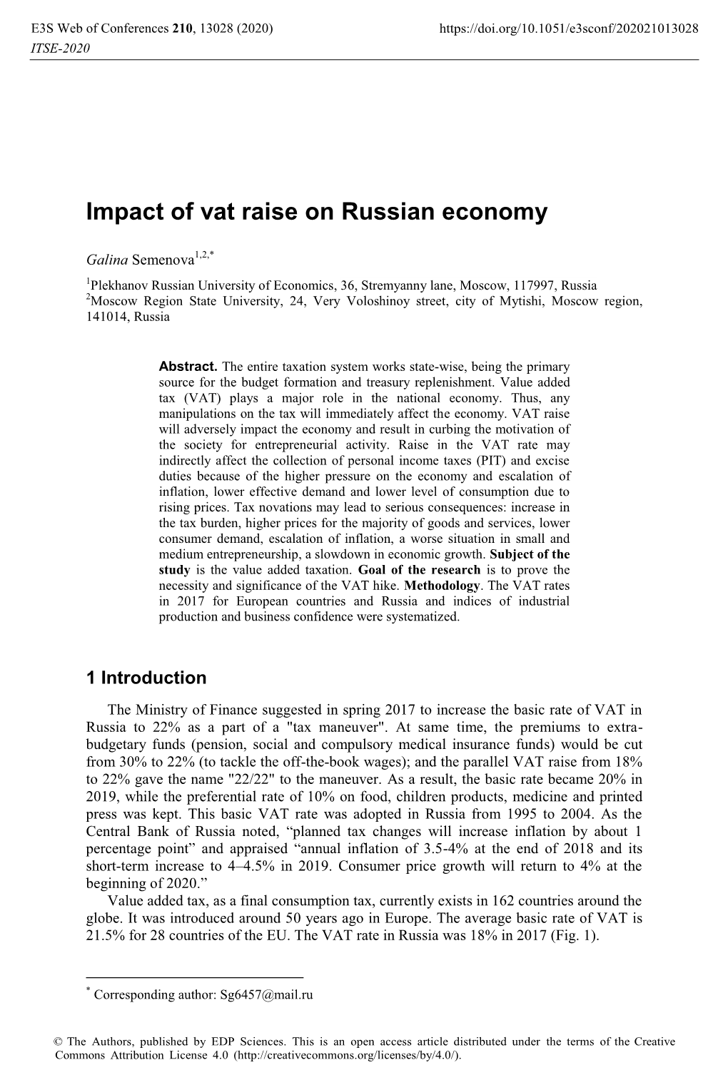 Impact of Vat Raise on Russian Economy