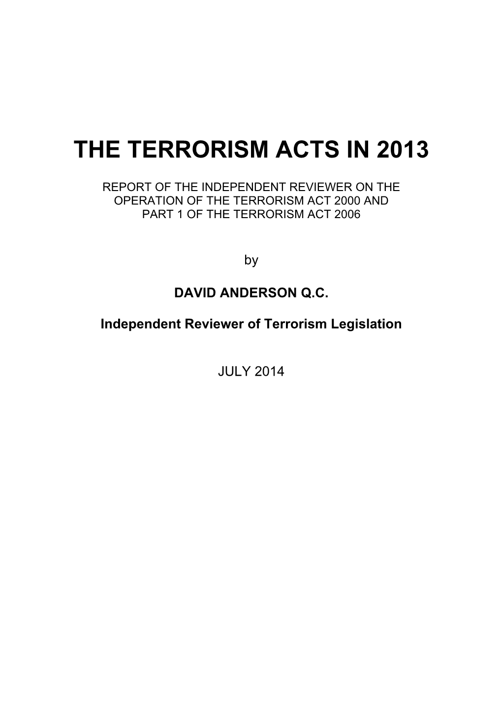 The Terrorism Acts in 2013