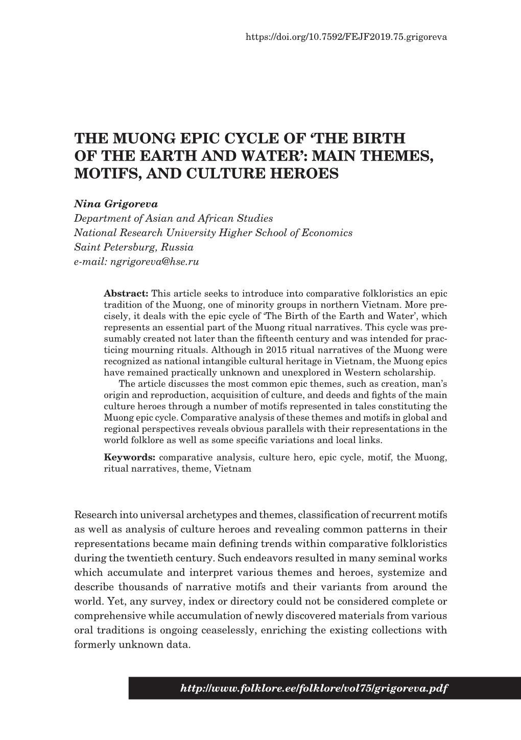 The Muong Epic Cycle of 