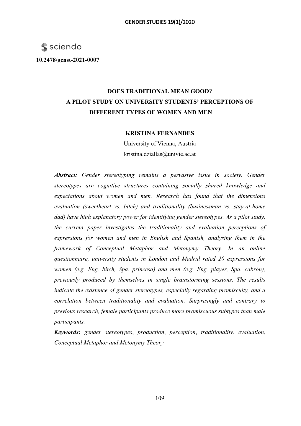 GENDER STUDIES 19(1)/2020 109 10.2478/Genst-2021-0007 DOES