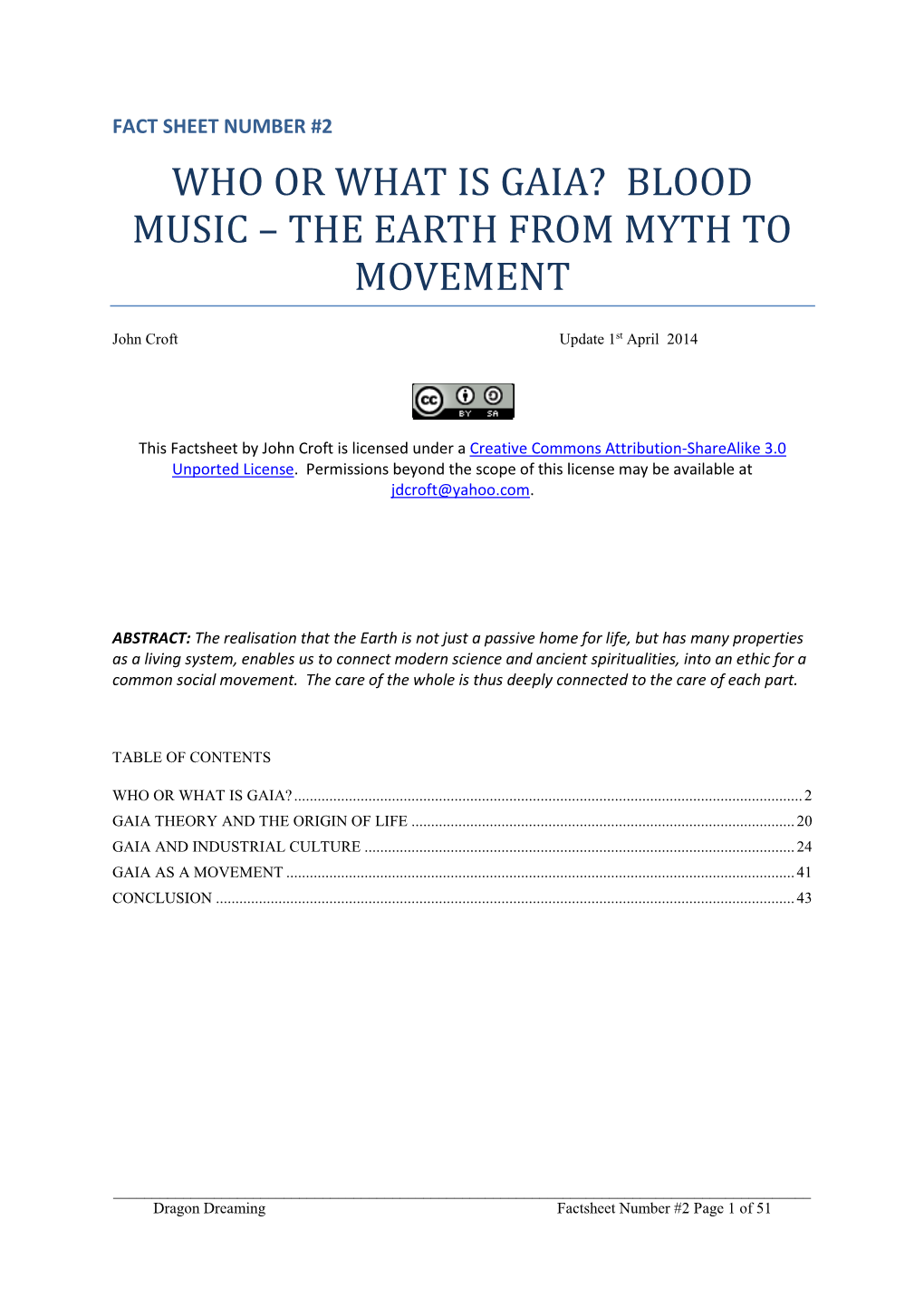 Who Or What Is Gaia? Blood Music – the Earth from Myth to Movement