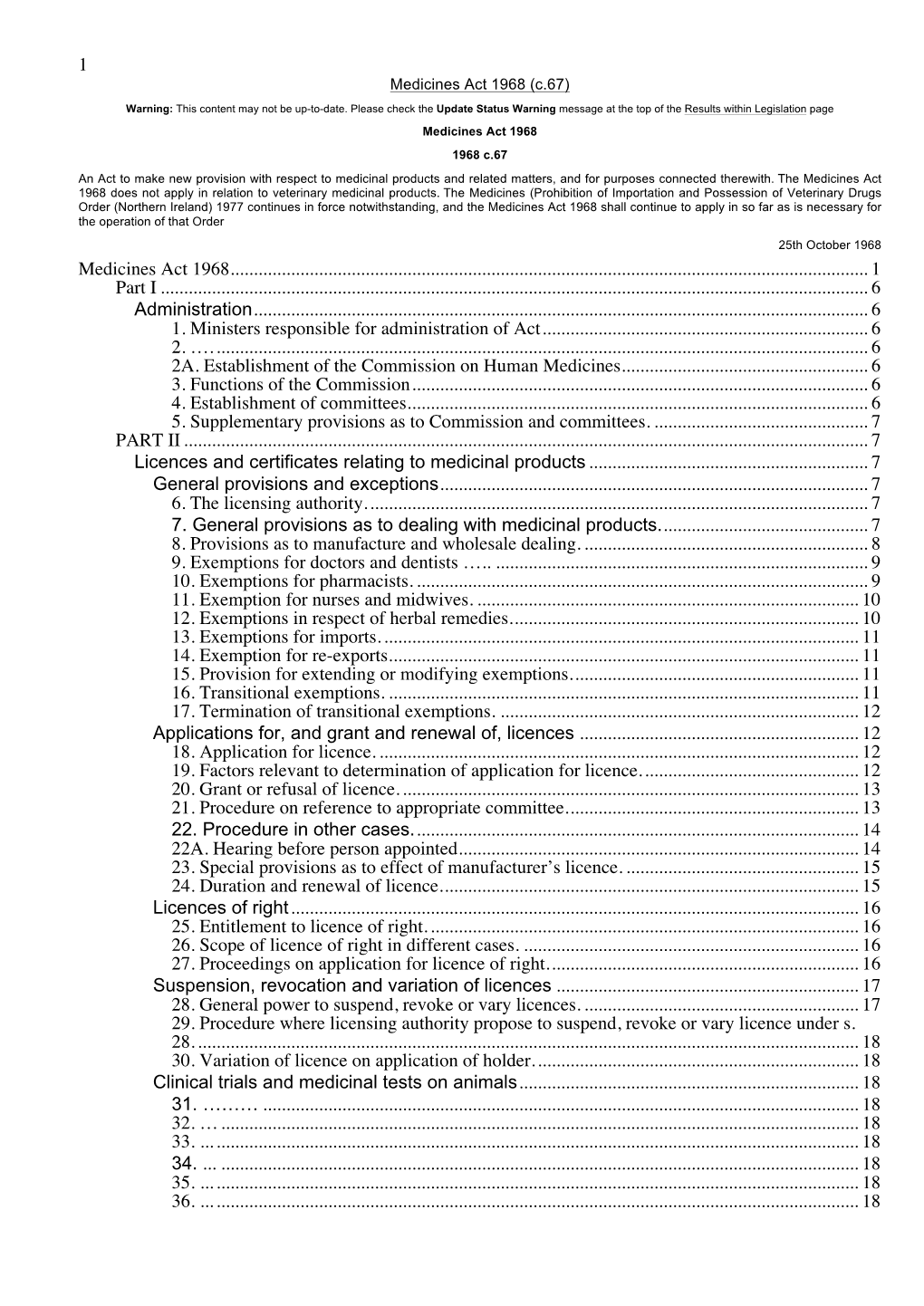 The Medicines Act 1968 Amended