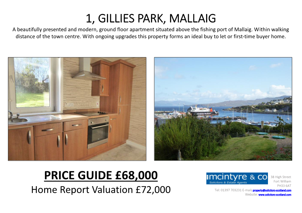1, Gillies Park, Mallaig Price Guide £68,000