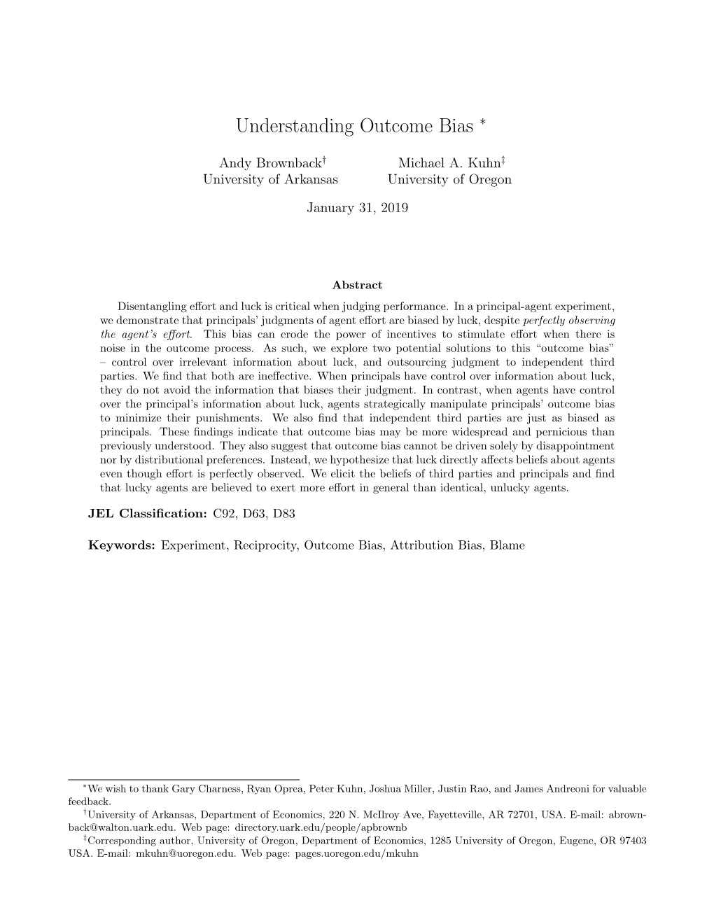 Understanding Outcome Bias ∗