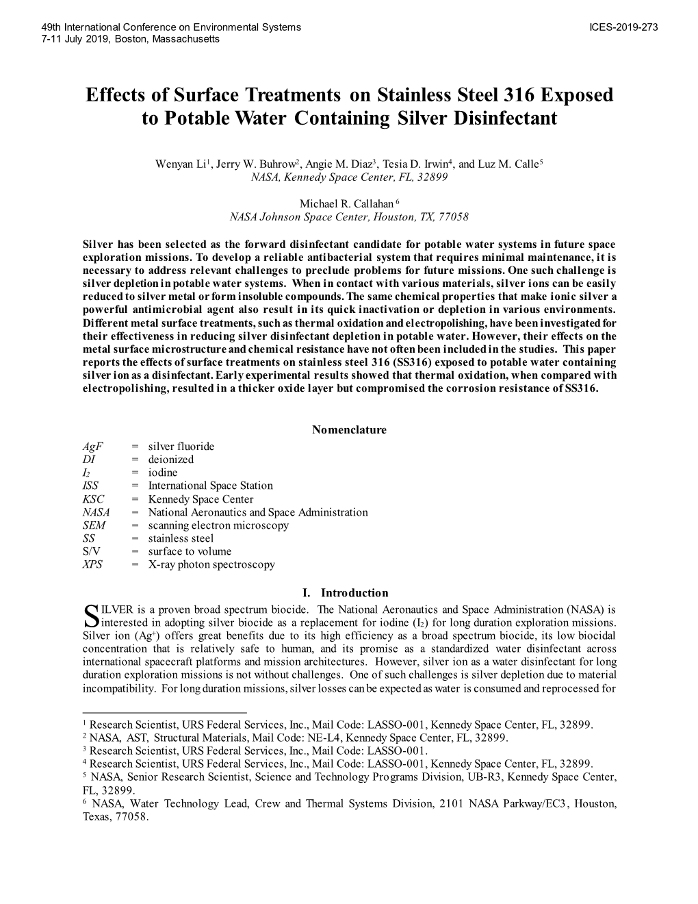 Effects of Surface Treatments on Stainless Steel 316 Exposed to Potable Water Containing Silver Disinfectant