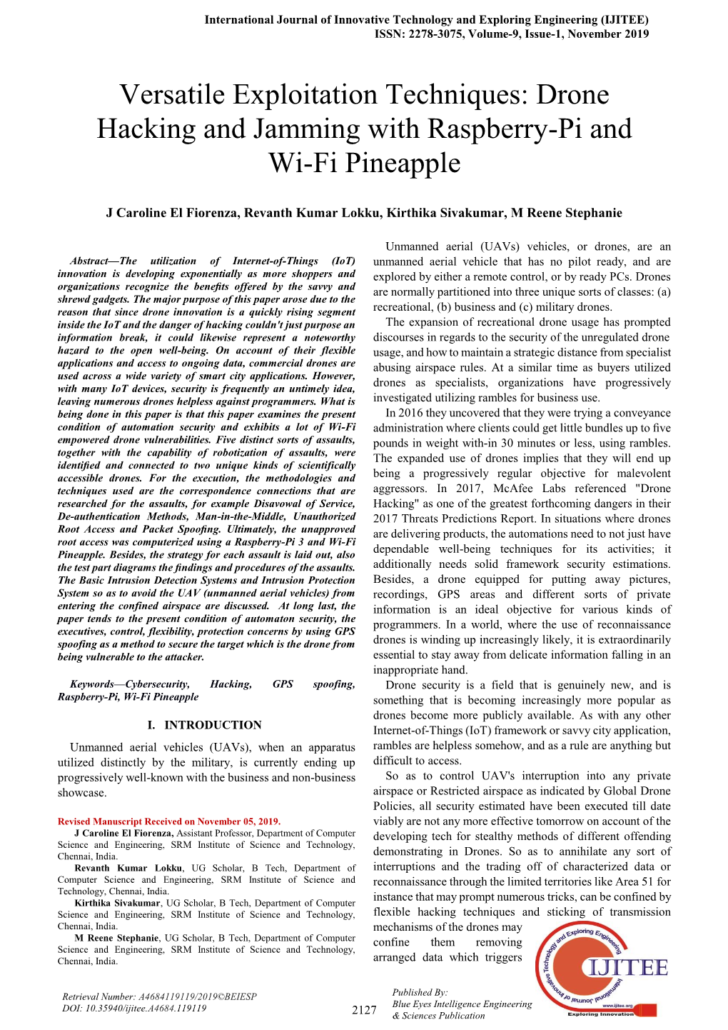 Versatile Exploitation Techniques: Drone Hacking and Jamming with Raspberry-Pi and Wi-Fi Pineapple