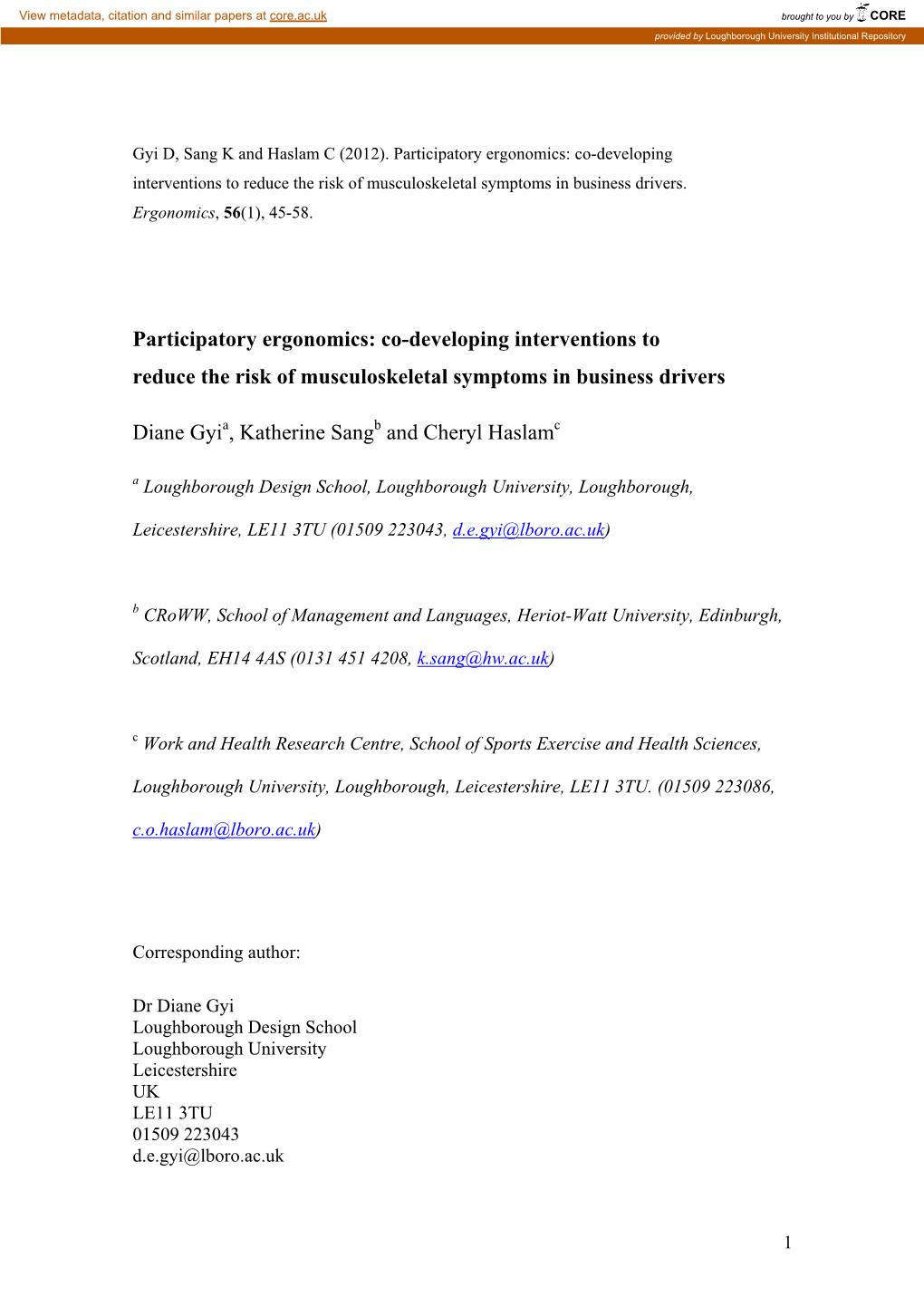 Participatory Ergonomics: Co-Developing Interventions to Reduce the Risk of Musculoskeletal Symptoms in Business Drivers