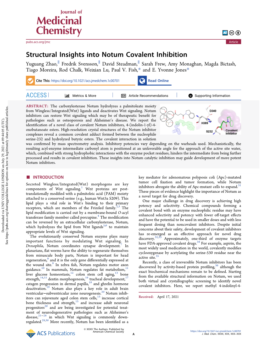 Structural Insights Into Notum Covalent Inhibition
