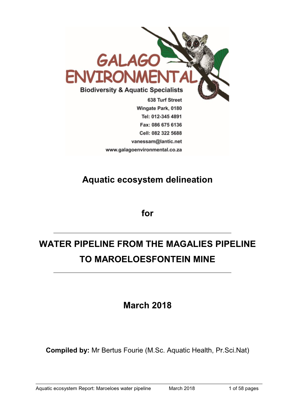 Aquatic Ecosystem Delineation for WATER PIPELINE from THE