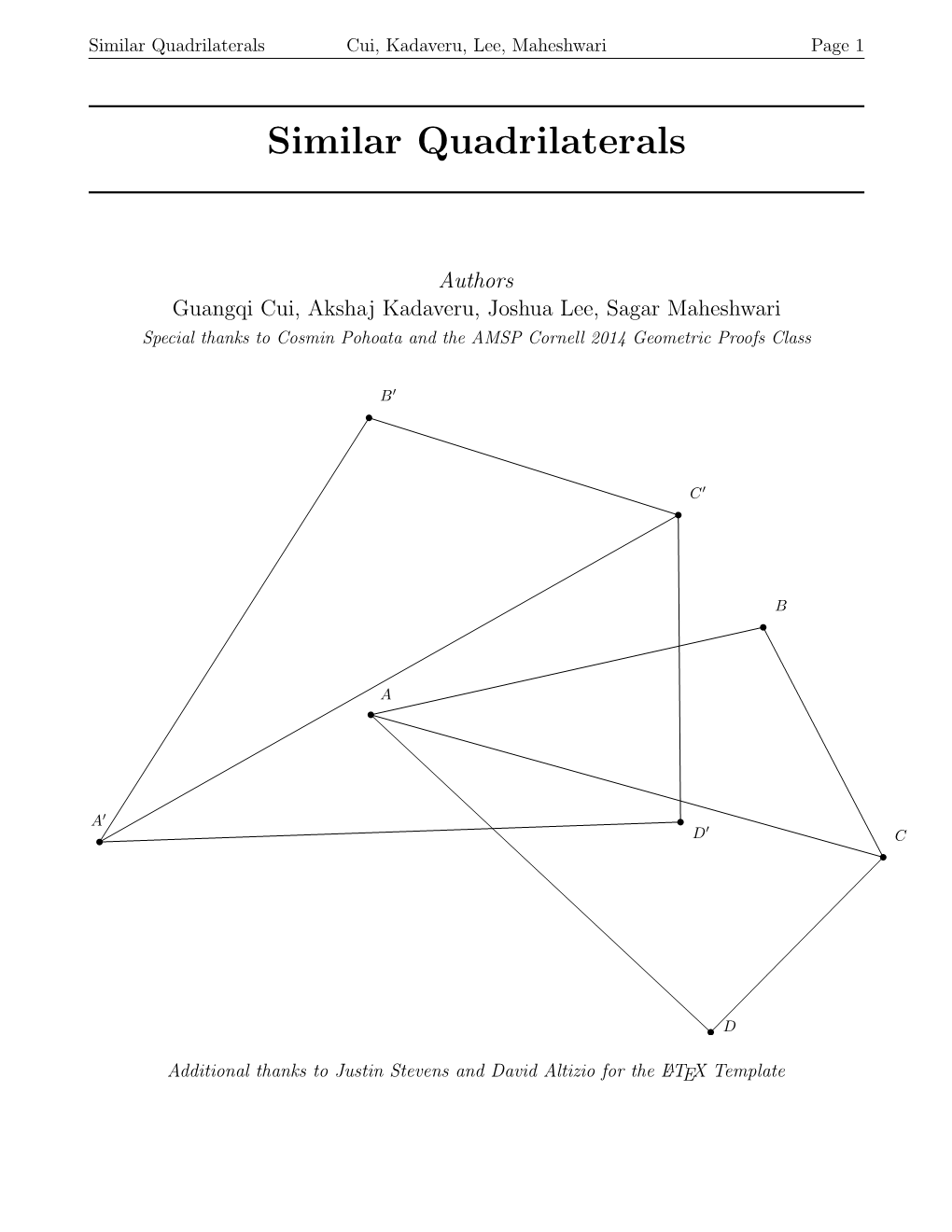 Similar Quadrilaterals Cui, Kadaveru, Lee, Maheshwari Page 1