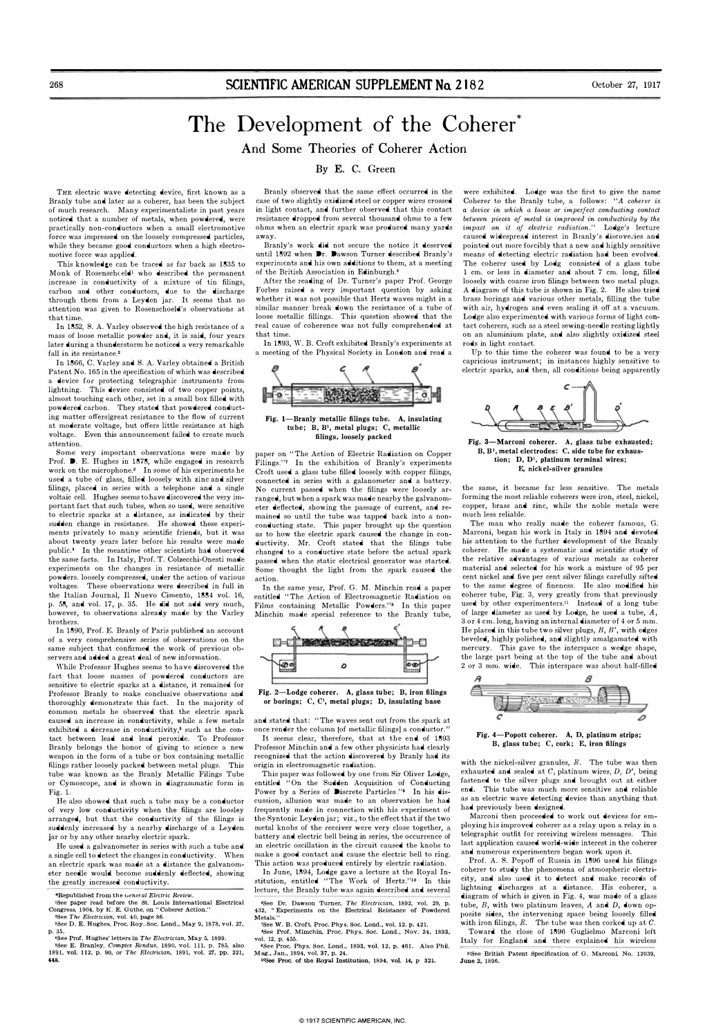 The Development of the Coherer * and Some Theories of Coherer Action