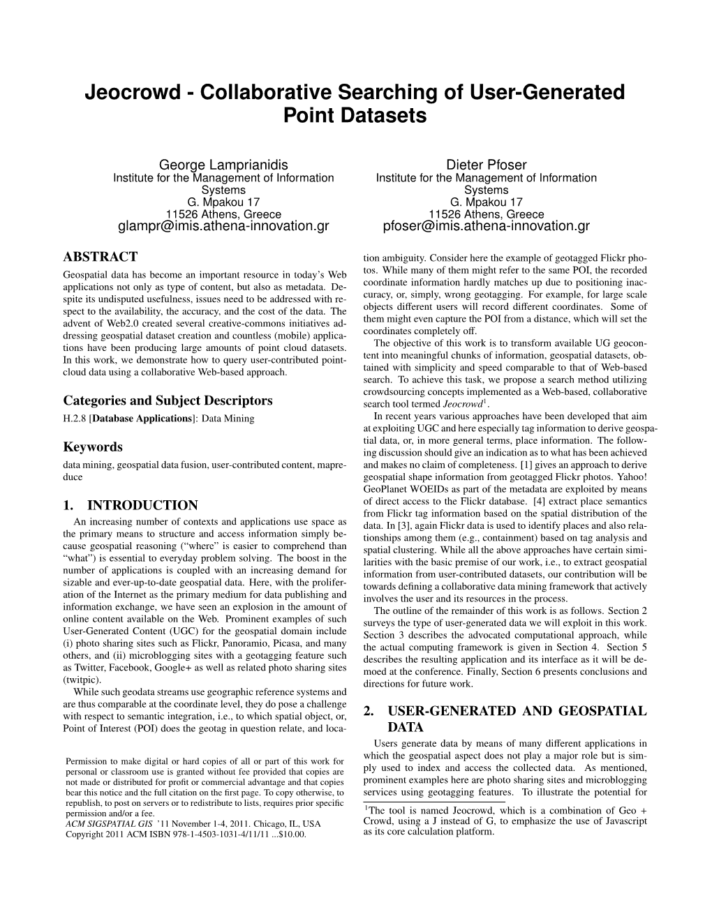 Jeocrowd - Collaborative Searching of User-Generated Point Datasets