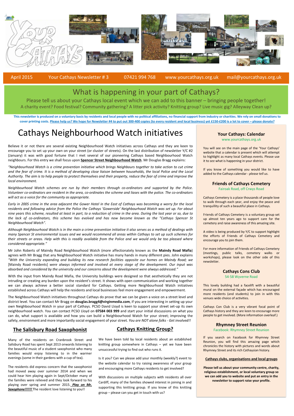 Cathays Neighbourhood Watch Initiatives Your Cathays: Calendar