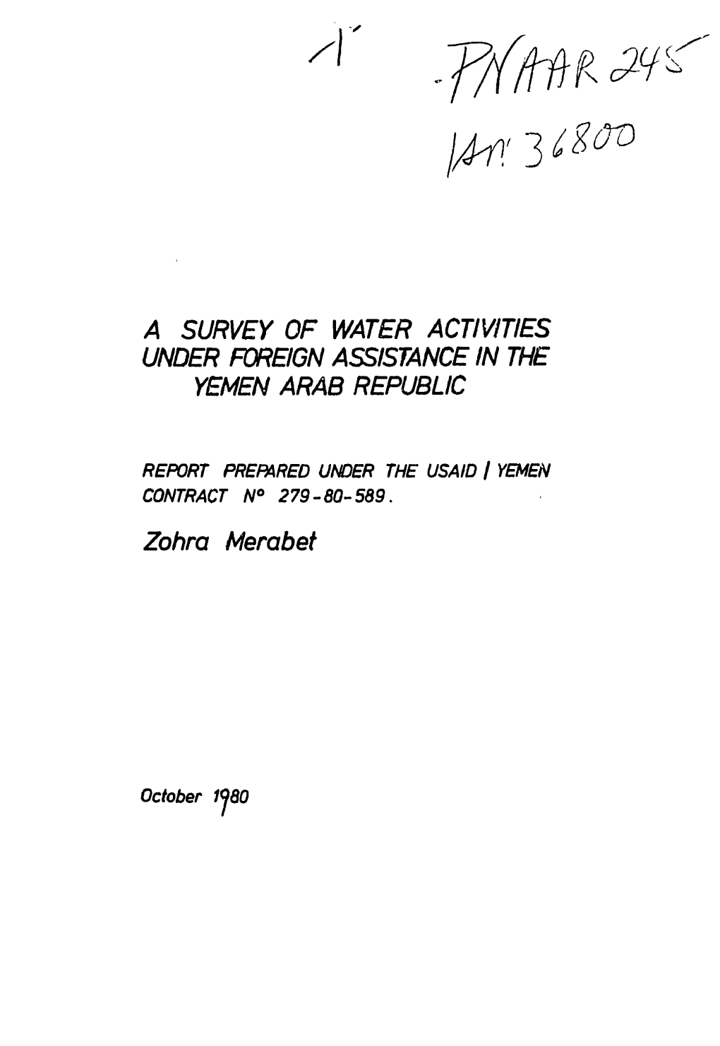 A Survey of Water Activities Under Foreign Assistance in the Yemen Arab Republic