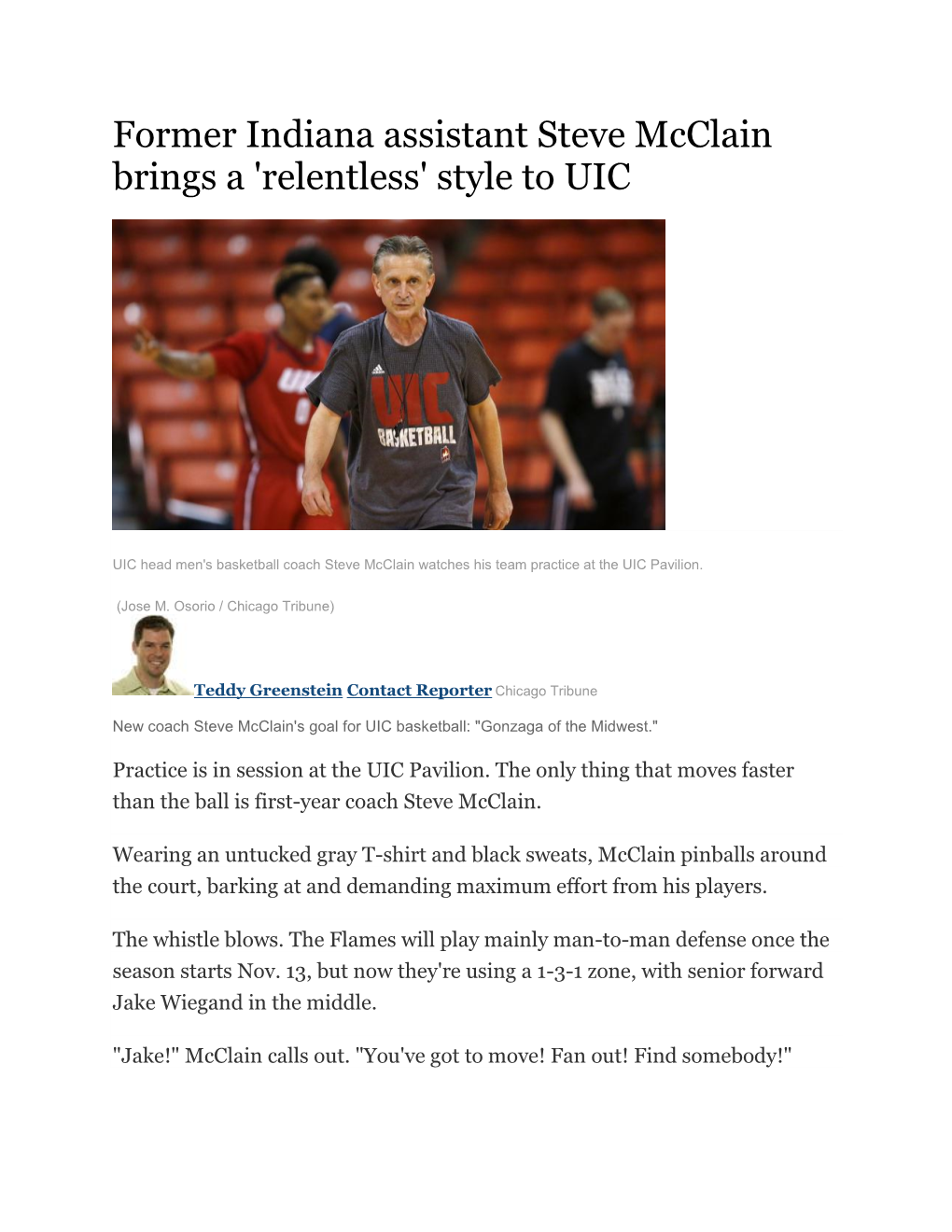 Former Indiana Assistant Steve Mcclain Brings a 'Relentless' Style to UIC
