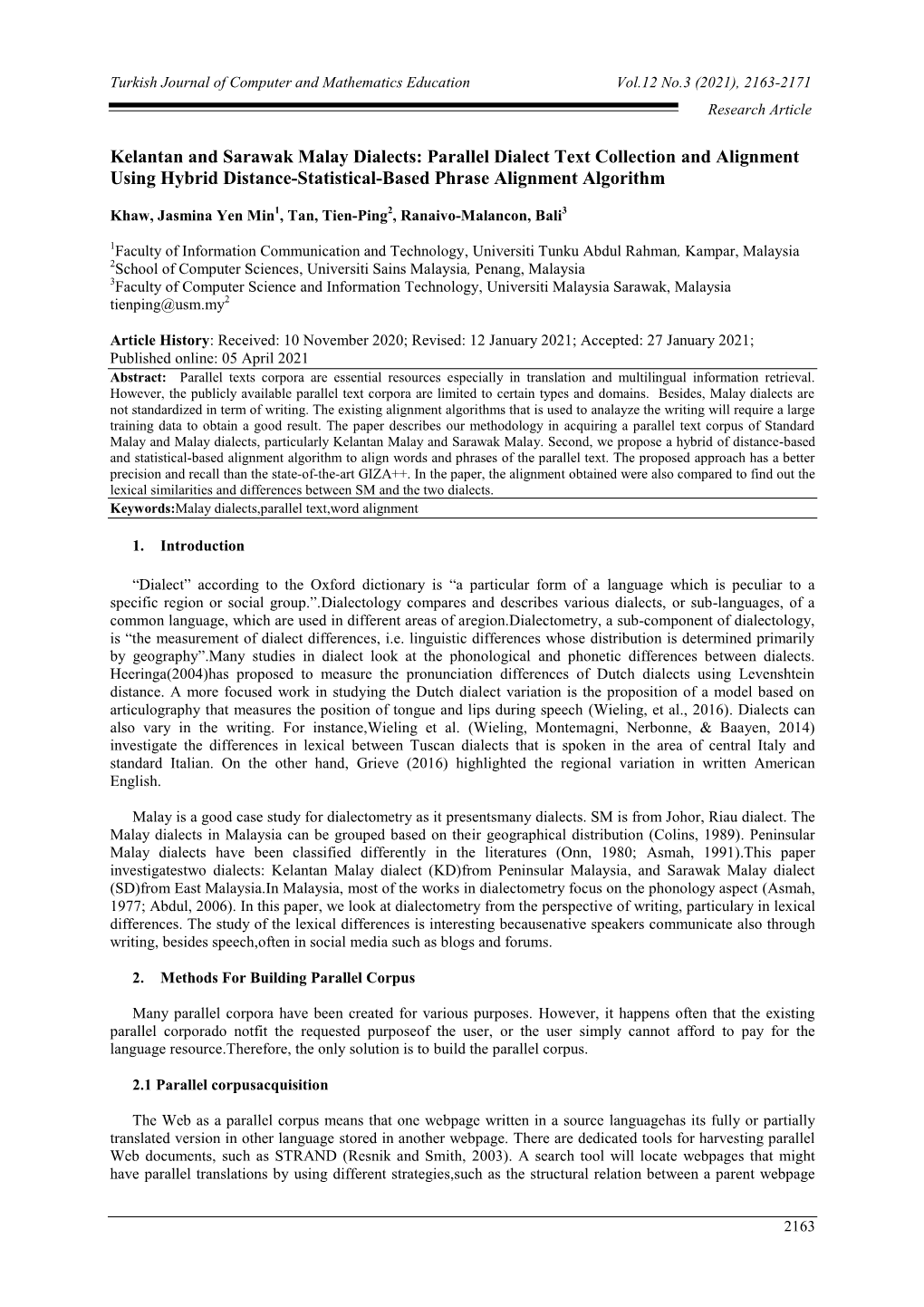 Kelantan and Sarawak Malay Dialects: Parallel Dialect Text Collection and Alignment Using Hybrid Distance-Statistical-Based Phrase Alignment Algorithm