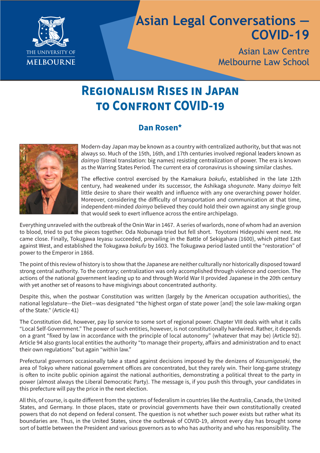 Regionalism Rises in Japan to Confront COVID-19