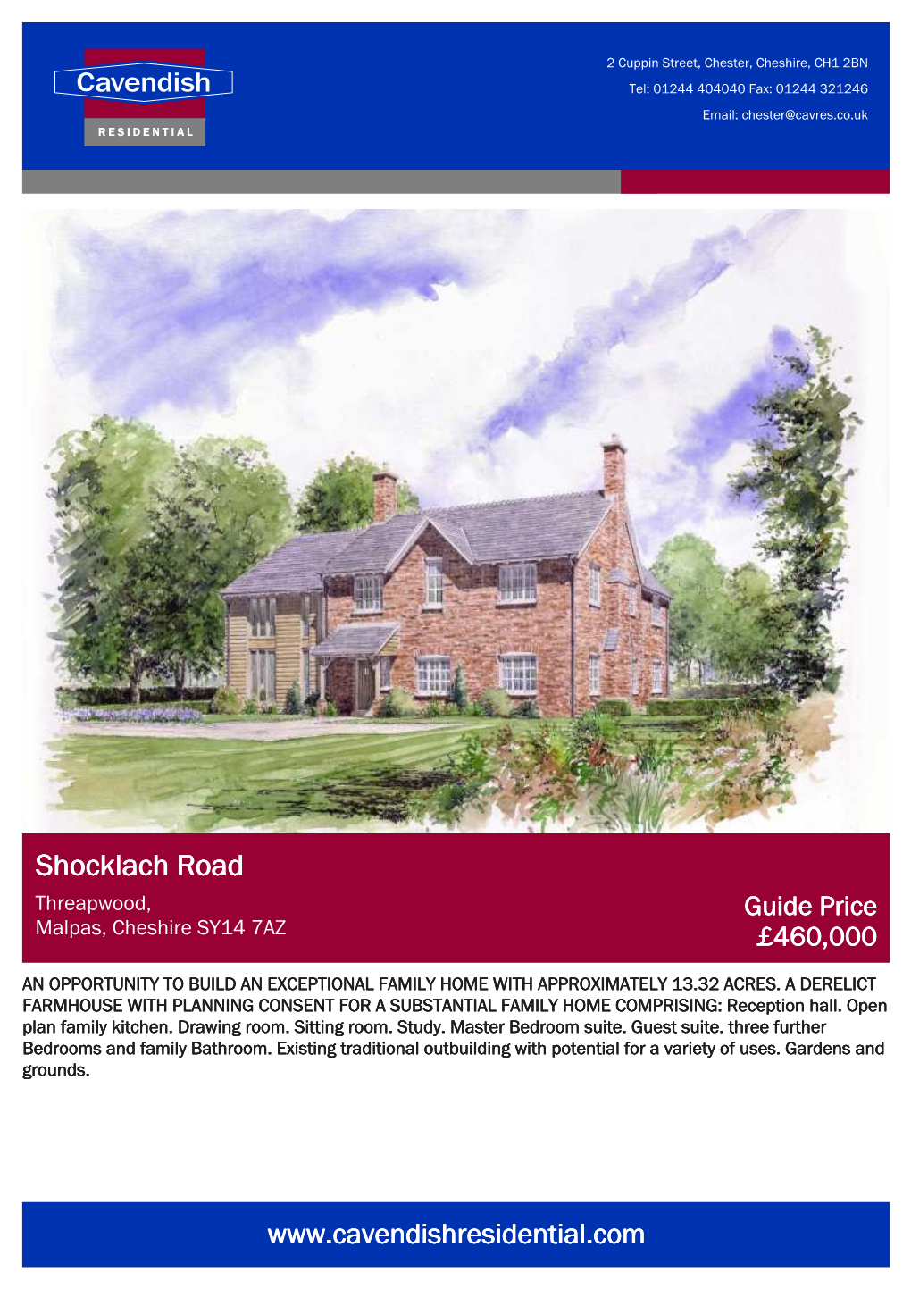 Shocklach Road Threapwood, Guide Price Malpas, Cheshire SY14 7AZ £460,000