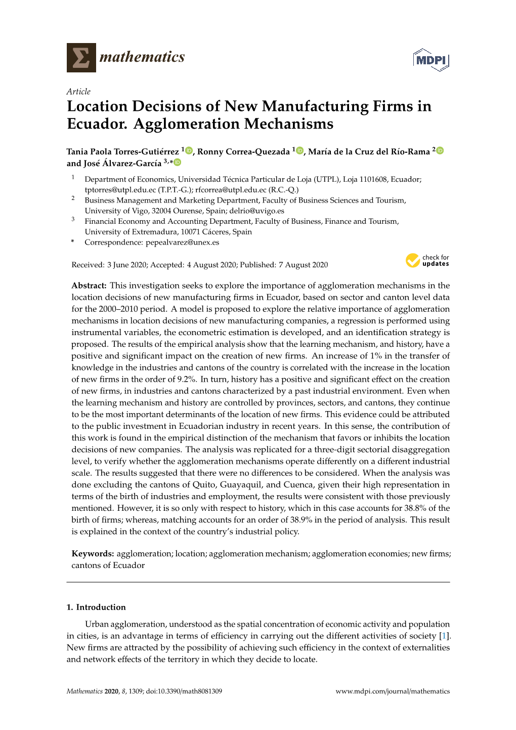 Location Decisions of New Manufacturing Firms in Ecuador