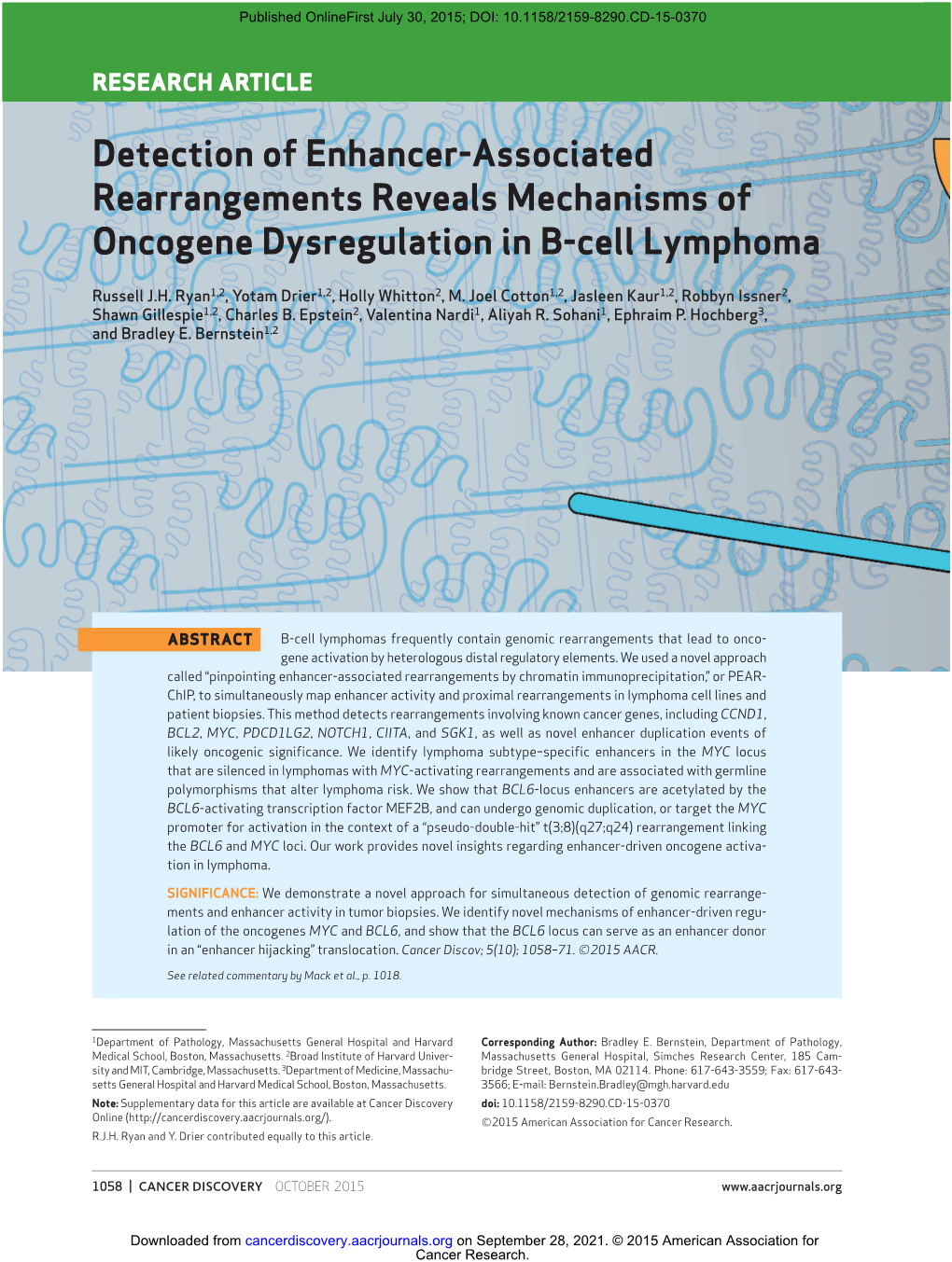 Detection of Enhancer-Associated Rearrangements Reveals Mechanisms of Oncogene Dysregulation in B-Cell Lymphoma