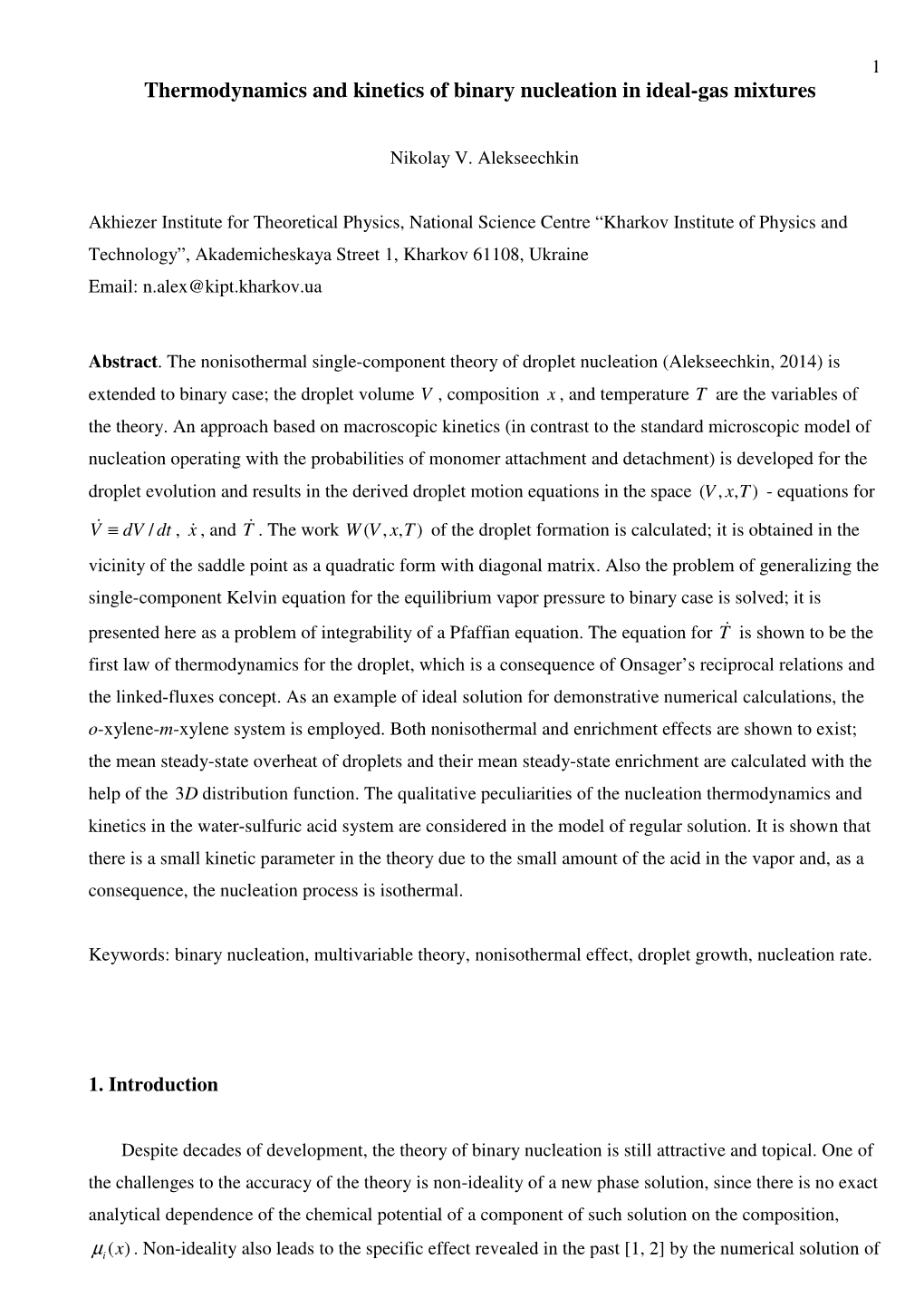 Thermodynamics and Kinetics of Binary Nucleation in Ideal-Gas Mixtures